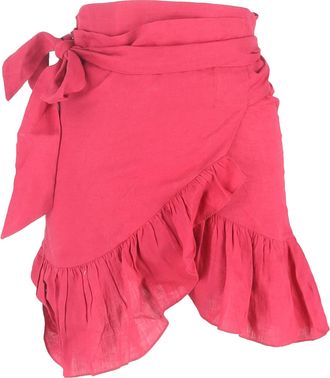 Isabel Marant Isabel Marant mini-wikkelrok met ruches in roze linnen