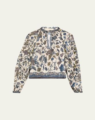 Ulla Johnson Azrou Floral Long-Sleeve Ruffle Blouse