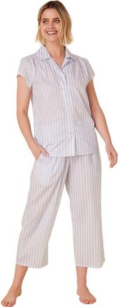 The Cats Pajamas Luxe Pima Capri Floral Set in Classic Stripe Blue at Nordstrom, Size X-Small