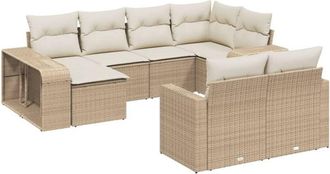 vidaXL Vidaxl - 10 Piece Garden Sofa Set with Cushions Beige Poly Rattan