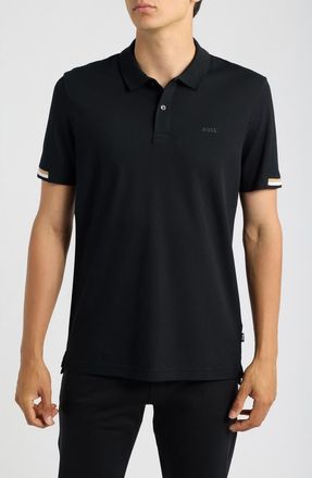 BOSS Parlay Solid Cotton Piqu&eacute; Polo in Black at Nordstrom, Size Xxx-Large