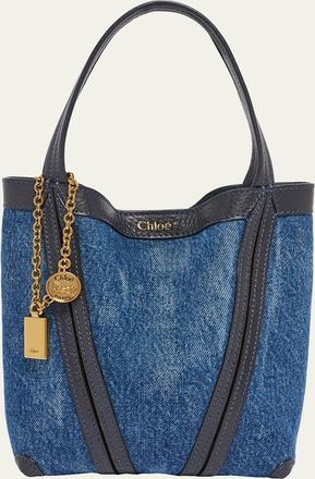 Chlo&eacute; Spin Mini Tote Bag in Cotton Denim