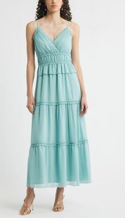 Chelsea28 Micro Ruffle Peplum Maxi Dress in Teal Aquifer at Nordstrom Rack, Size Xx-Large