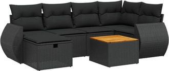 vidaXL Set De Comedor De Jard&iacute;n 7 Pzas Y Cojines Rat&aacute;n Sint&eacute;tico Negro Vidaxl