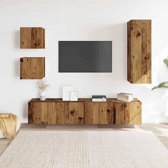 Berkfield Home Classic 5 Piece TV Cabinet Set Wall-mounted Old Wood Engineered Wood in Brown