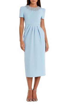 Mac Duggal Hand Embellished Rhinestone Neckline Column Dress in French Blue at Nordstrom, Size 12