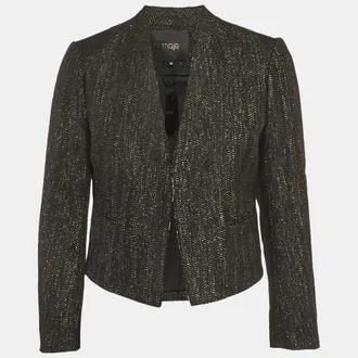 Maje Black Cotton Lurex Detail Hook Front Jacket
