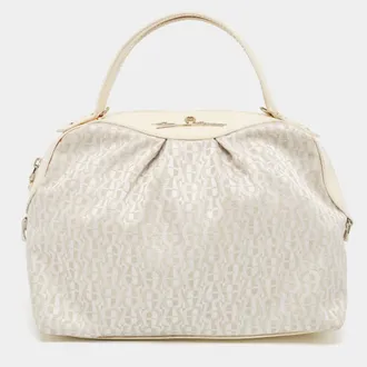 Aigner White/cream Monogram Canvas And Patent Leather Logo Satchel