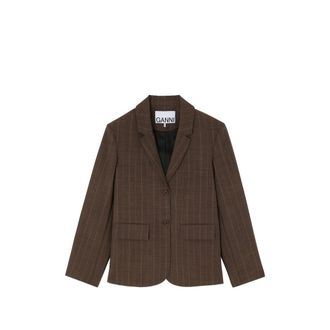 Ganni Pinstriped Wool Blazer