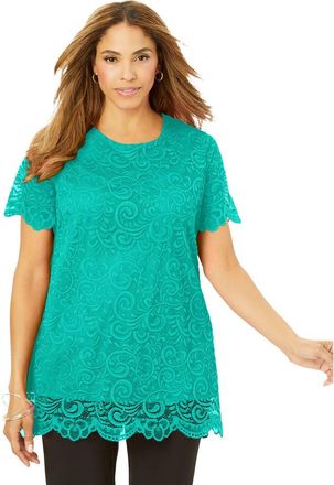 Jessica London Stretch Lace Tunic in Aqua Sea at Nordstrom, Size 24