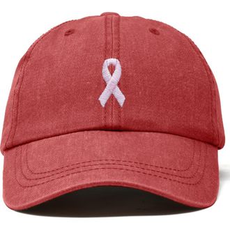 Dalix Pink Ribbon Dad Cap in Washed Red at Nordstrom