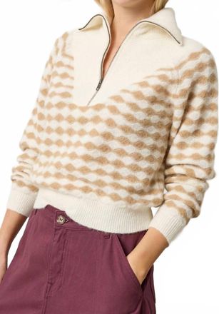 Lilla P Mixed Stitch Half Zip Sweater In Ivory/birch Stripe