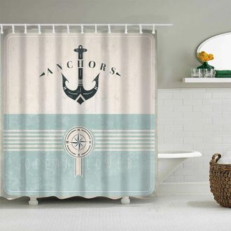 OEM Cortina De Ducha N&aacute;utica, Ancla Marina Vintage, Juego De Decoraci&oacute;n De Ba&ntilde;o De Tela Con Ganchos, 180 Cm X 180 Cm, Verde Mar, Negro Y Beige