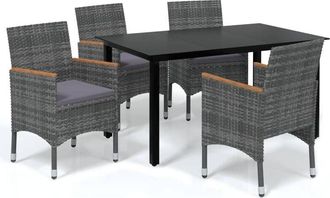 vidaXL Vidaxl - Juego Muebles Jard&iacute;n 5 Pzas Con Cojines Rat&aacute;n Sint&eacute;tico Gris