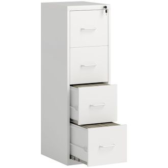 HOMCOM 4 Drawer Filing Cabinet Steel File Cabinet for A4 Letter Size White | TJ Hughes