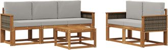 vidaXL Conjunto De Sof&aacute;s De Exterior 6 Uds. Natural Y Gris Claro Vidaxl