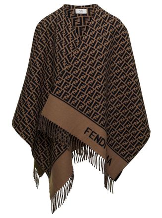 Fendi Brown All Over Logo Printed Poncho
