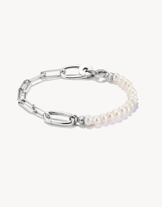 Thomas Sabo Bracciale paperclip con perle per ciondoli argentato e bianco-Argento