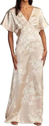 Lucky Brand Printed Batwing Sleeve Satin Dress In Cream