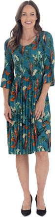 Klass Botanical Print Pleated Dress - Peacock - M