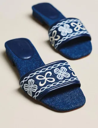 Maeve Embroidered Logo Slide Sandals