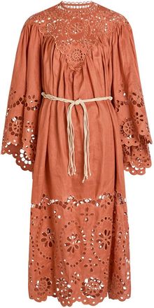 Zimmermann Awaken Embroidered Woven Yoki Maxi Dress - Orange - 4 (UK 16 / XL)