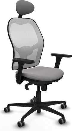 Piqueras y Crespo Piqueras Y Crespo - Jorquera Sincro Malla Blanca Similpiel Gris Brazos 3d Base Nailon Cabecero Fijo Ruedas 65mm Engomada