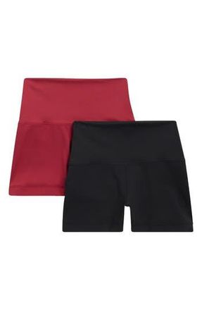 Yogalicious 2-Pack Lux Everyday Elastic-Free High Waist Bike Shorts in Tibetan Red/black at Nordstrom Rack, Size X-Small