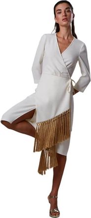 Moskada Gouden franjekleed - 46 - Dames - Casual kleedjes - Wit - XL - Kleedjes