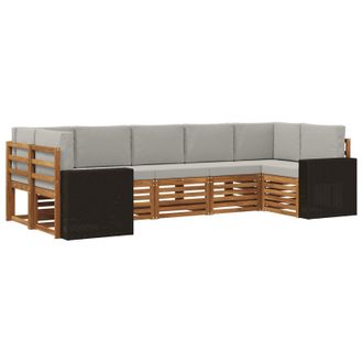 vidaXL Conjunto De Sof&aacute; Seccional 7 Pcs Natural Y Gris Claro Poli&eacute;ster Vidaxl