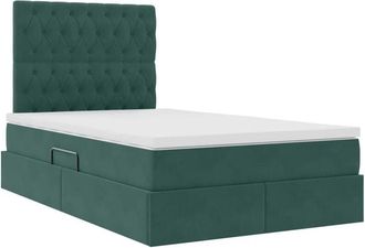 vidaXL Bed with LED Strip Lights Dark Green 120 x 200 cm Velvet vidaXL