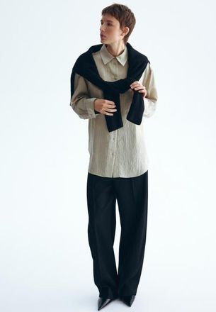 H&M Oversized Shirt in Khaki Beige/pinstriped at Nordstrom, Size Xx-Large
