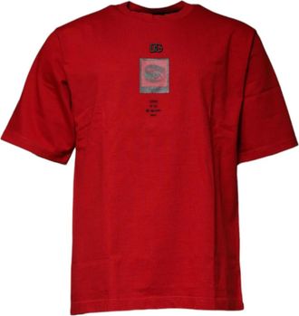 Dolce & Gabbana Rode Grafische Print Katoenen Crew Neck T-shirt - Heren - T-shirts - Rood - S - Katoen - Tops