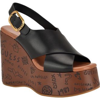 Guess Yarisel Platform Wedge Sandal in Black at Nordstrom, Size 8.5