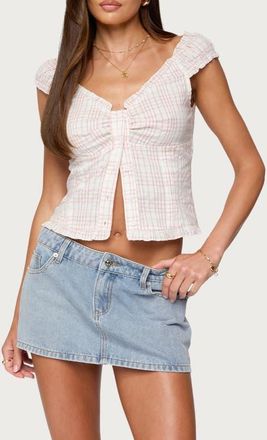 Edikted Dolsy Plaid Button-Up Top in Pink at Nordstrom, Size X-Small