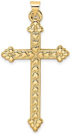 Diamond2Deal 14k Yellow Gold Polished Textured Hollow Hearts Cross Pendant