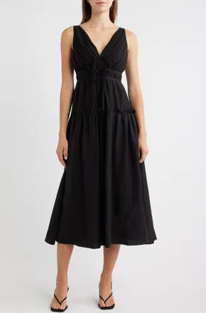 Moon River Fit & Flare Midi Dress in Black at Nordstrom, Size X-Large