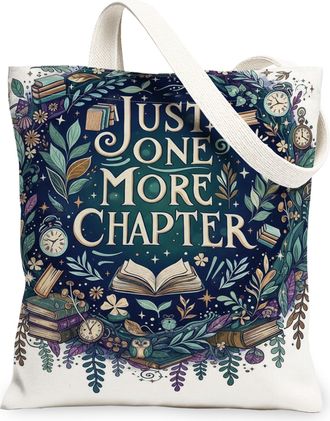 Generic Literary Floral Canvas Tote Bags, Book Lover Design Reusable Grocery Bags, Vintage Artistic Lightweight Washable Shoulder S, White, 13x15 Inch