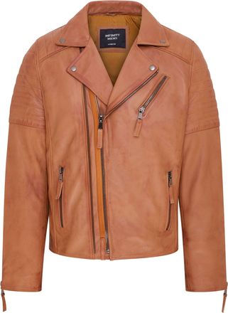 Infinity Leather Mens Brando Double Cross Zip Leather Biker Jacket- Fagernes