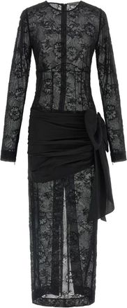 Alessandra Rich Lange Semi-Transparante Jurk van Kant - Dames - Feestkleedjes - Zwart - XS - Kleedjes