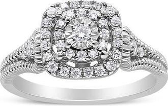 House of Brilliance Silver 1/3 Cttw Diamond Halo Style Cocktail Ring at Nordstrom, Size 7