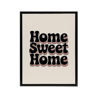 Artery8 Home Sweet Home Retro Rainbow Font Typography Framed Canvas Art Print in Beige | Size: W24 x H32