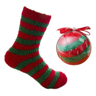 Generic Christmas Fluffy Socks Mens Womens, Winter Warm Socks With Baubles For Xmas Decorations, Thermal Cotton Ankle Novelty Christmas Advent Calendar Decora