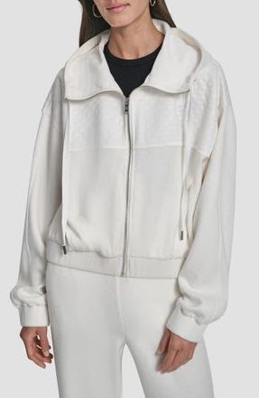 DKNY Mixed Media Zip-Up Hooded Jacket in Ivy/Ivy at Nordstrom Rack, Size Xx-Small