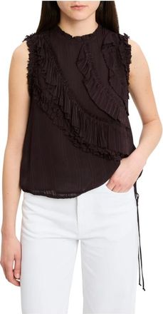 Pinko Pinko, Tops, Dames, Bruin, S, Polyester, Mouwloze Top met Ruches