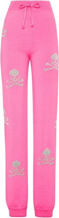 Philipp Plein Broeken, Dames, Roze, L, Wol, Wool Blend Jogging Broek Crystal Skull