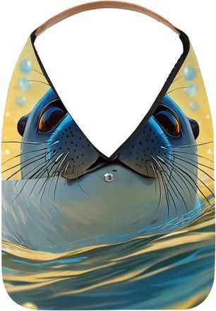 Generic Lovely Harp Seal Swims Underwater Reusable Lightweight Grocery Bags - Foldable Into Compact Pouch, Washable & Sturdy, Multipurpose for Shopping and Tr