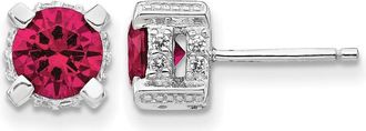 Diamond2Deal Sterling Silver Rhodium-plated 6.5mm Lab Created Ruby and White CZ Stud Earrings