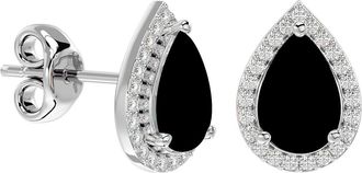SuperJeweler 3 Carat Pear Shape Gemstone and Halo Diamond Earrings In Sterling Silver
