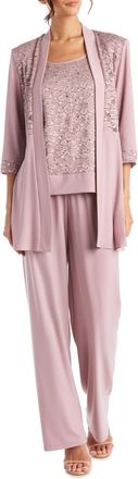 R & M Richards 2 Piece Lace Evening Pants Set In Mauve